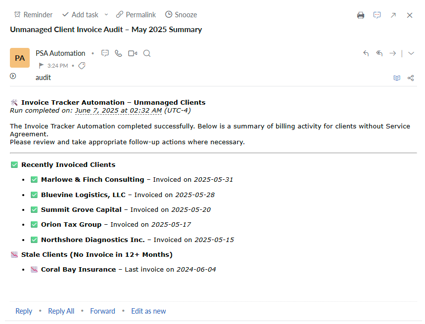 Invoice tracker summary email